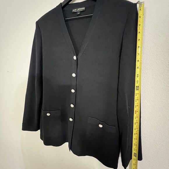 St. John Black Basics Crystal Buttons Knit Cardigan Size 12 Black - Picture 7 of 8